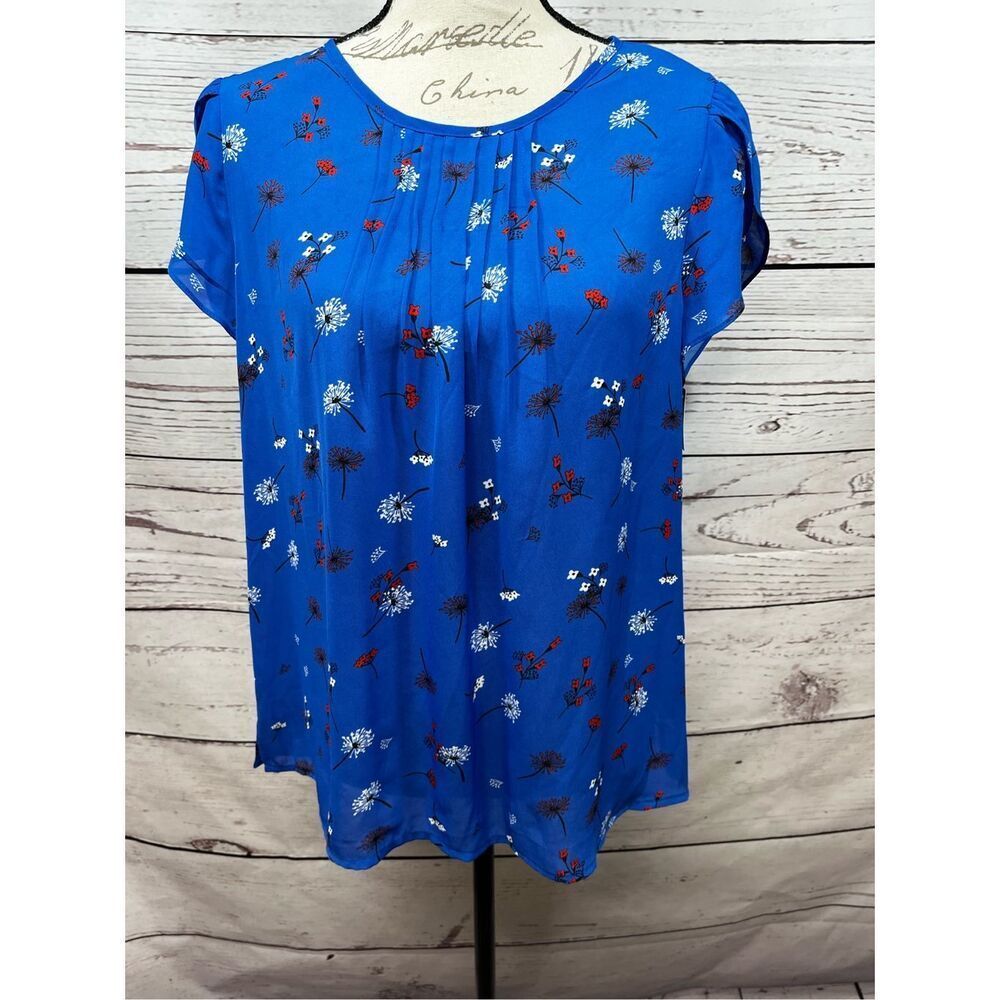 Fun2Fun Callum Tulip‎ Sleeve Blouse Cobalt Blue Floral Dandelion FD86224-2 L